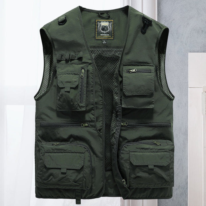 Men's Multi-Pocket Outdoor Zip-Up Mesh-Back Gilet - Army Green