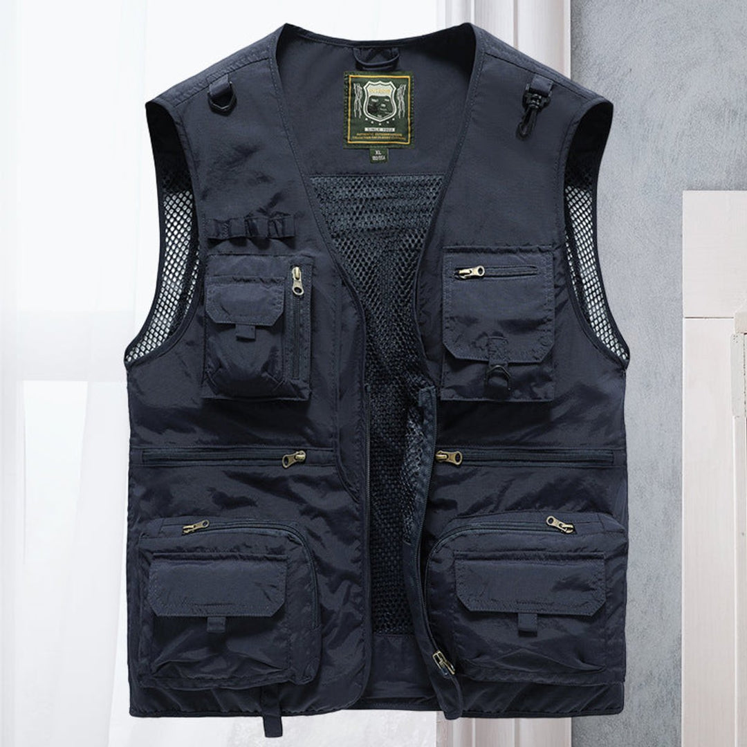 Men's Multi-Pocket Outdoor Zip-Up Mesh-Back Gilet - Navy Blue