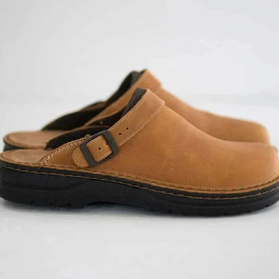 Men's Orthopedic Buckle Leather Slip-On Clogs