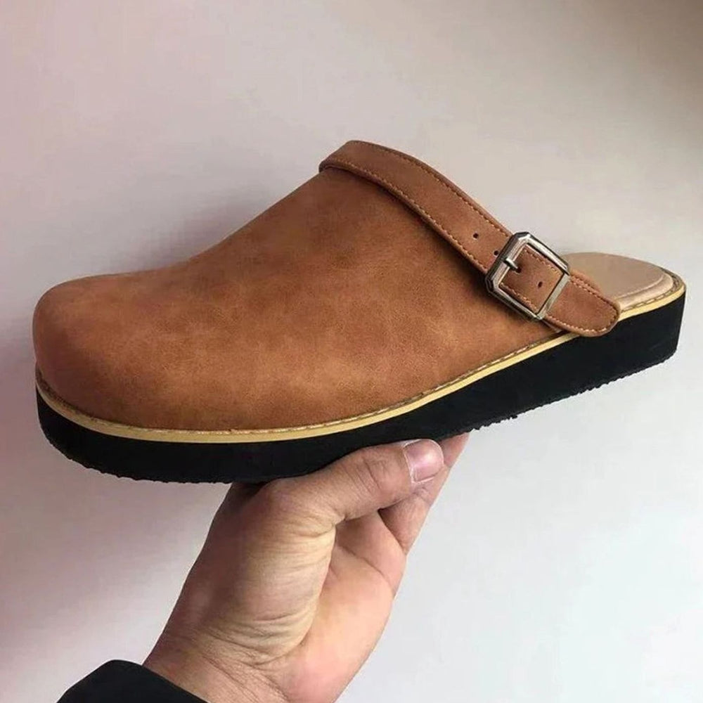 Men's Orthopedic Buckle Leather Slip-On Clogs