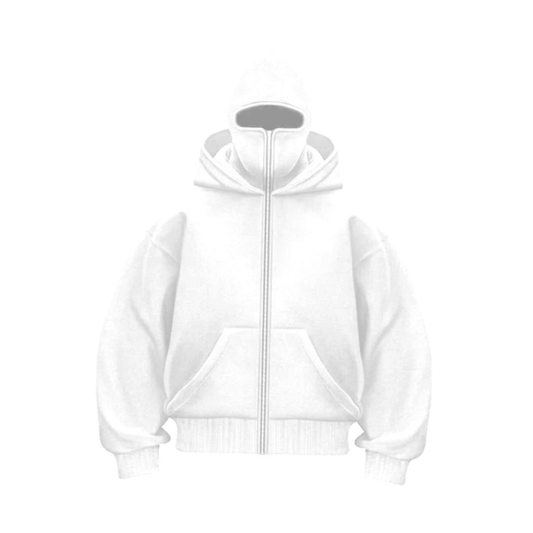 Men's Oversized Full-Zip Balaclava Hoodie Jacket - White