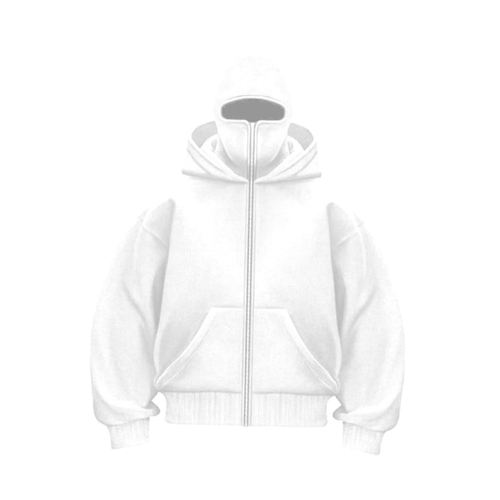 Men's Oversized Full-Zip Balaclava Hoodie Jacket - White