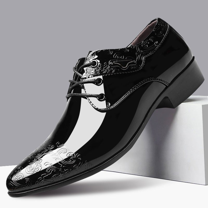 Men's Patent Leather Embossed Lace-Up Formal Derby Shoes