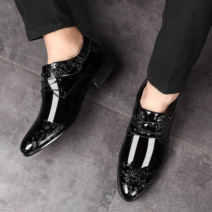 Men's Patent Leather Embossed Lace-Up Formal Derby Shoes