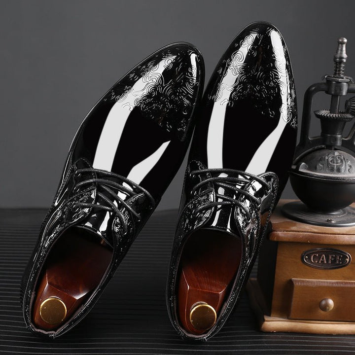Men's Patent Leather Embossed Lace-Up Formal Derby Shoes