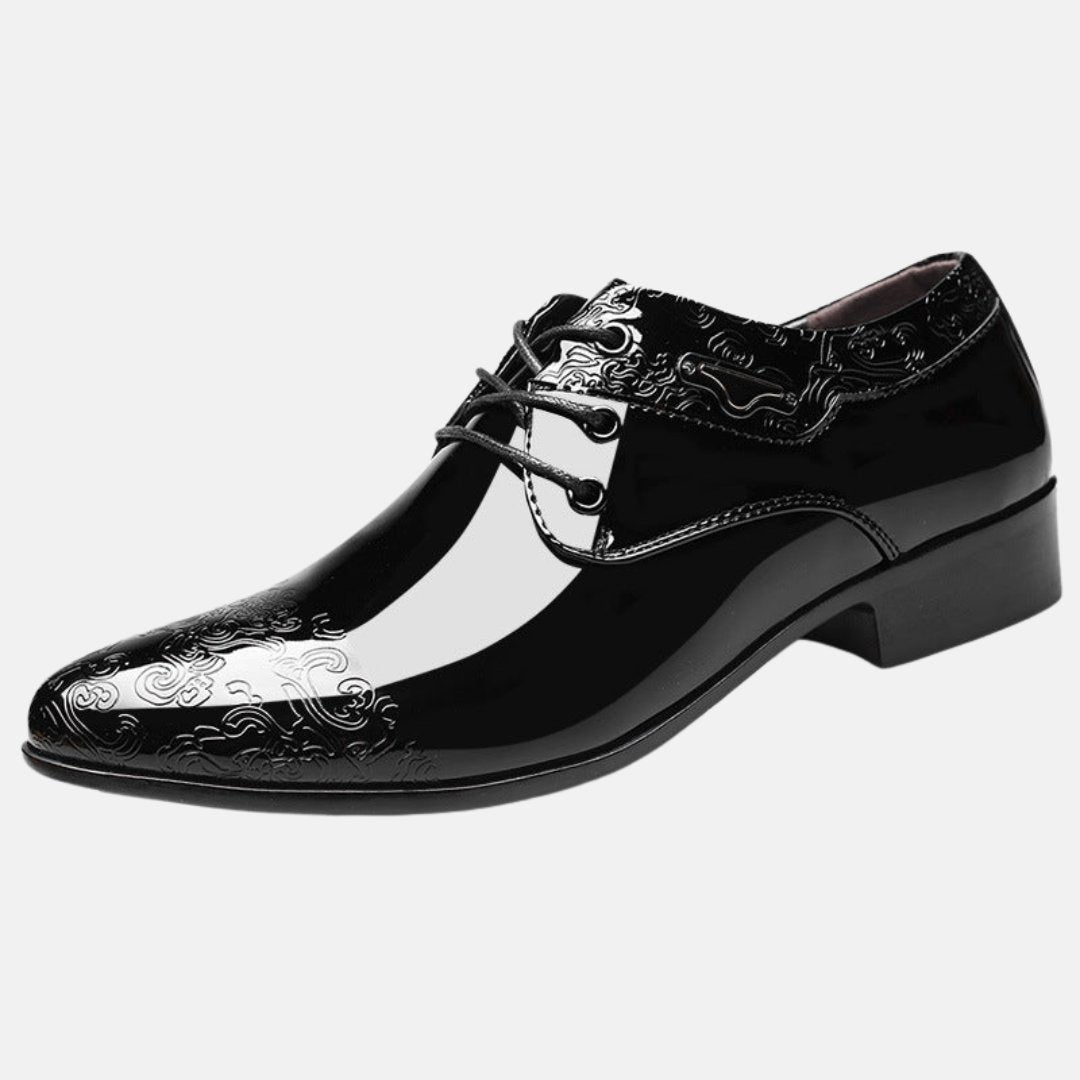 Men's Patent Leather Embossed Lace-Up Formal Derby Shoes