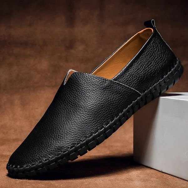 Men's Pebbled-Grain Leather Slip-On Whipstitch Loafers - Black