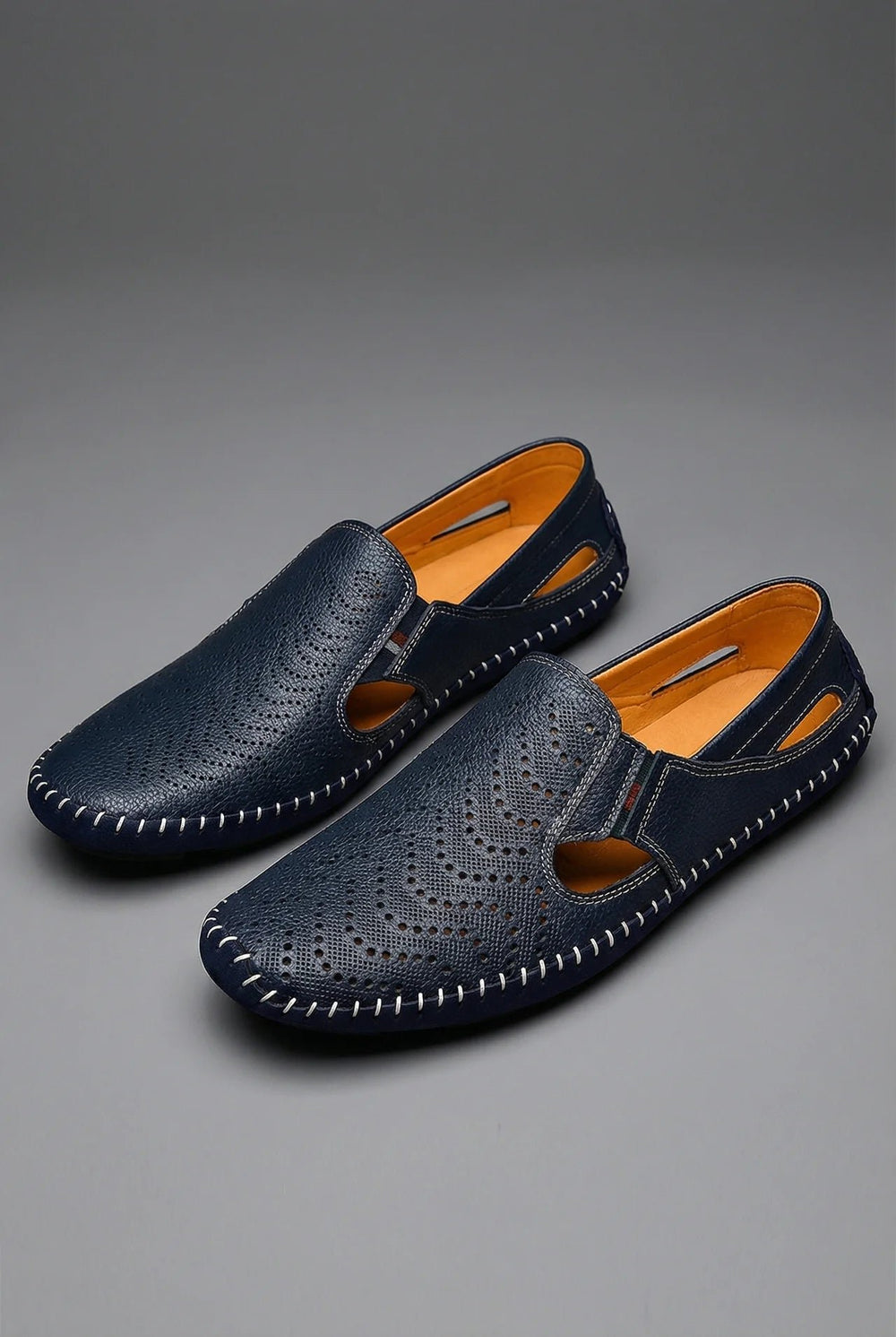 Men's Perforated Slip-On Breathable Casual Driving Loafers - Navy