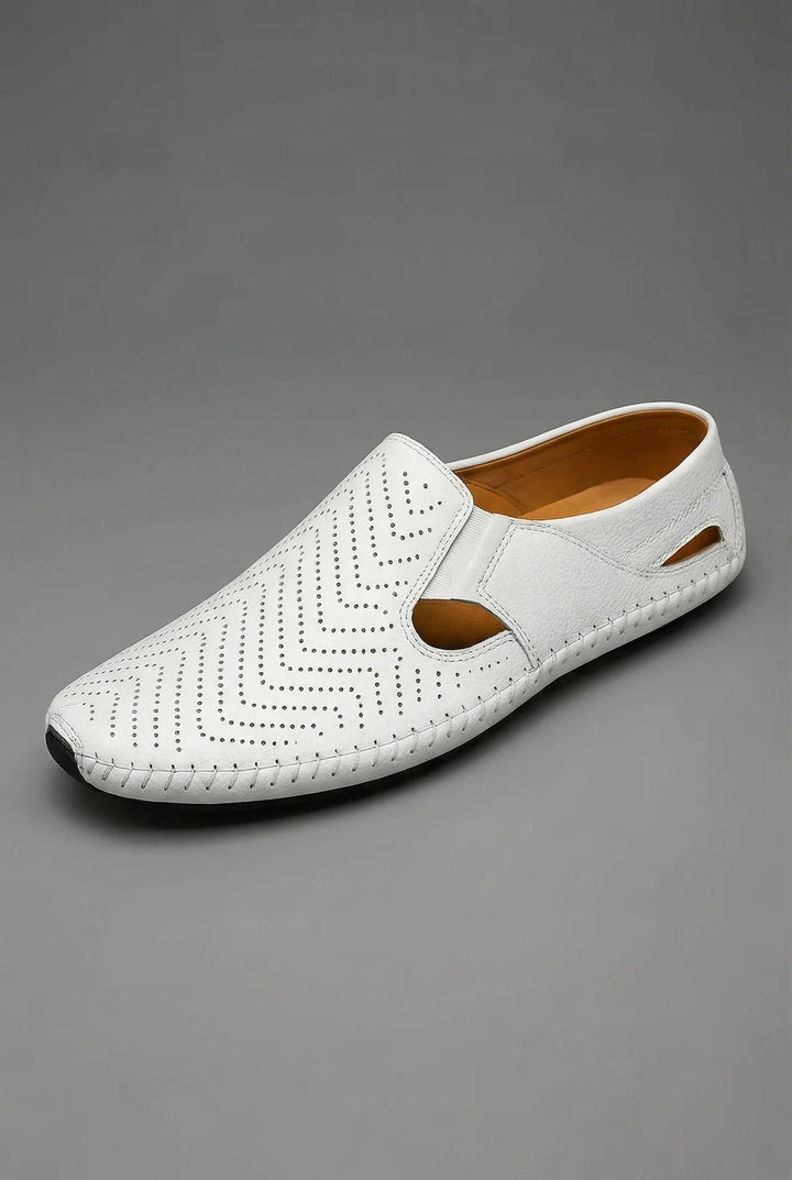 Men's Perforated Slip-On Breathable Casual Driving Loafers - White