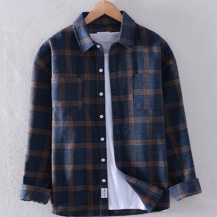 Men's Plaid Flannel Long-Sleeve Button-Down Shirt - Blue