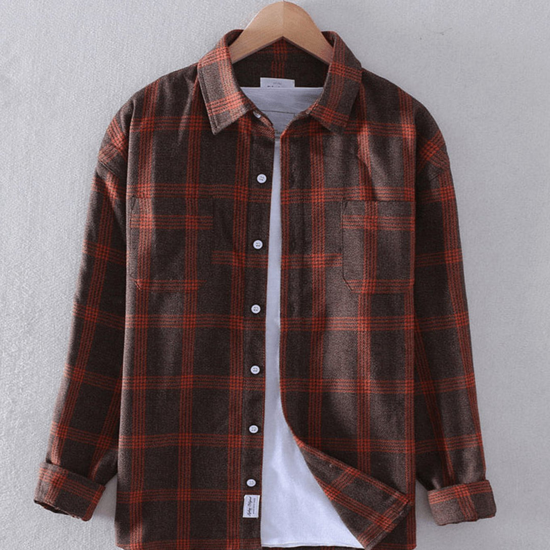Men's Plaid Flannel Long-Sleeve Button-Down Shirt - Red