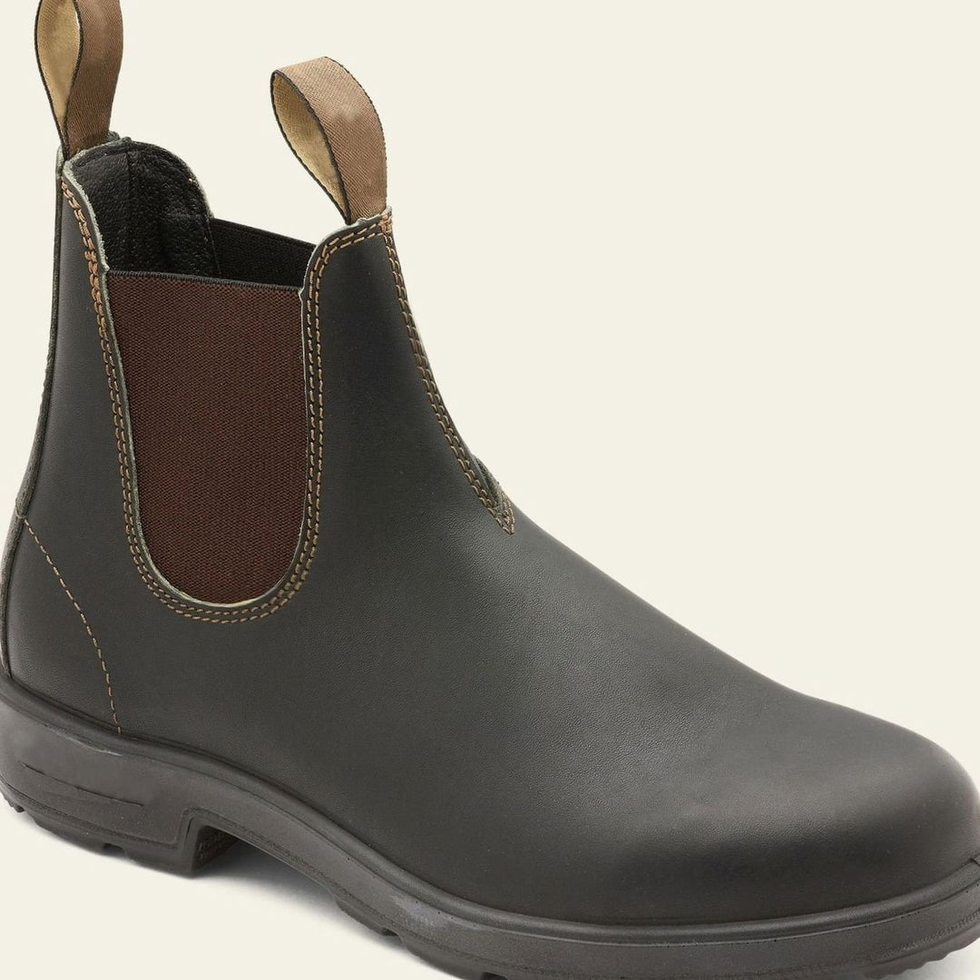Men's Premium Leather Pull-Tab Slip-On Chelsea Boots - Black Brown