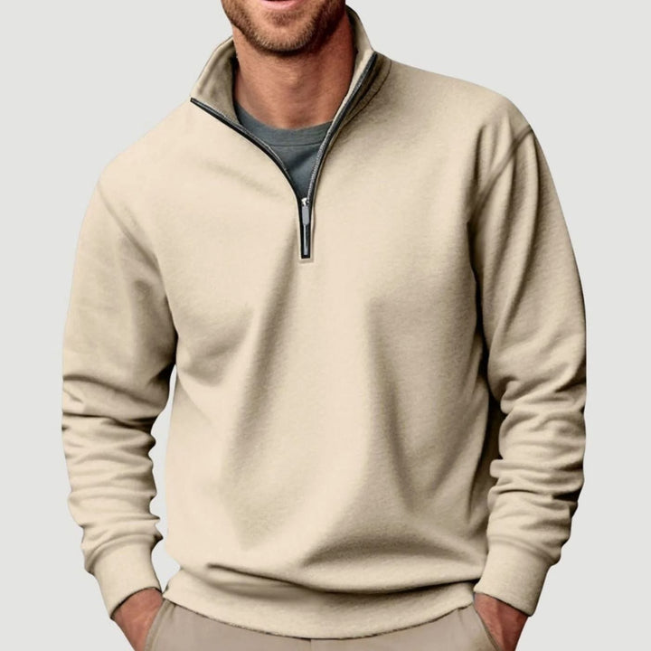 Men's Quarter-Zip Collar Sweatshirt Relaxed-Fit Pullover - Beige