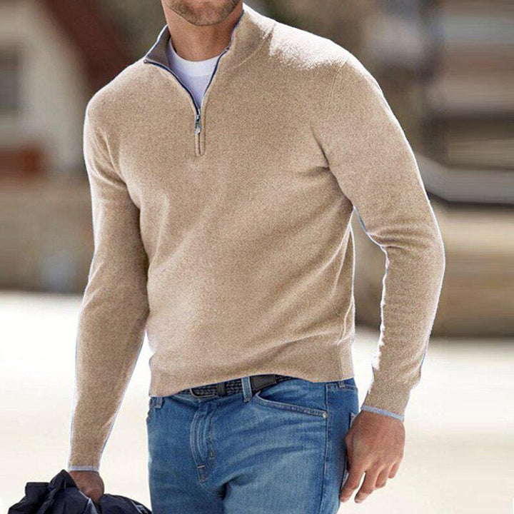 Men's Quarter-Zip Ribbed Knit Sweater Pullover - Beige