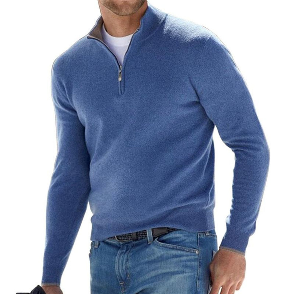 Men's Quarter-Zip Ribbed Knit Sweater Pullover - Blue