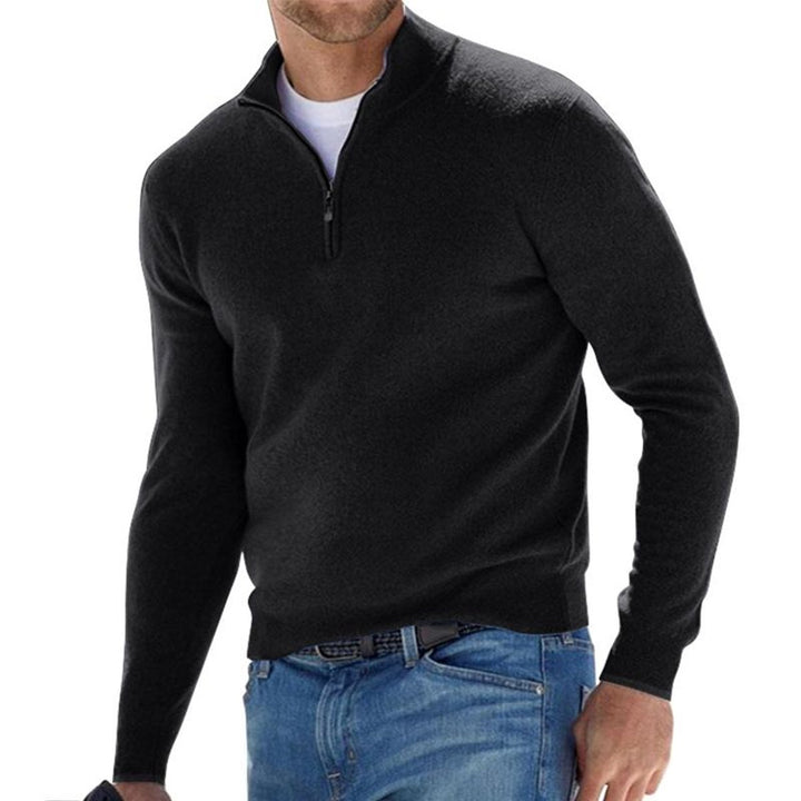 Men's Quarter-Zip Ribbed Knit Sweater Pullover - Black