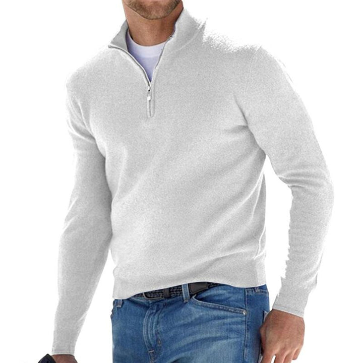 Men's Quarter-Zip Ribbed Knit Sweater Pullover - White