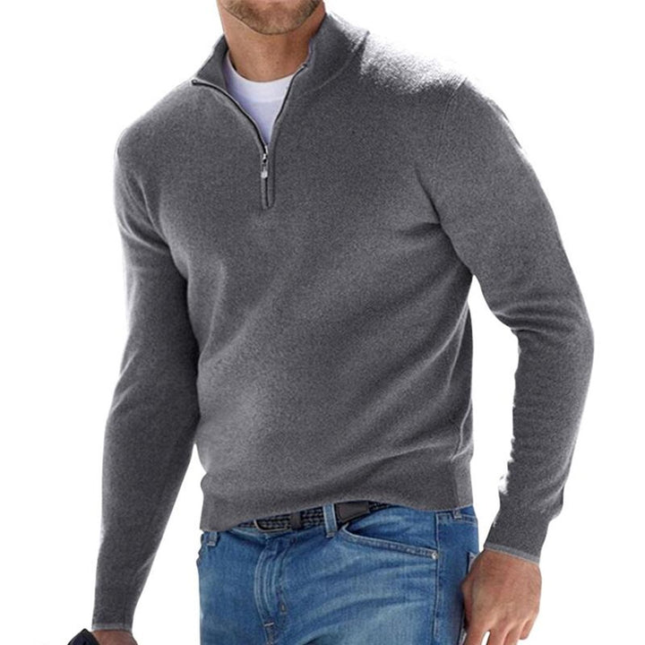 Men's Quarter-Zip Ribbed Knit Sweater Pullover - Gray