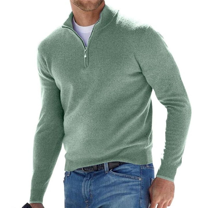 Men's Quarter-Zip Ribbed Knit Sweater Pullover - Green