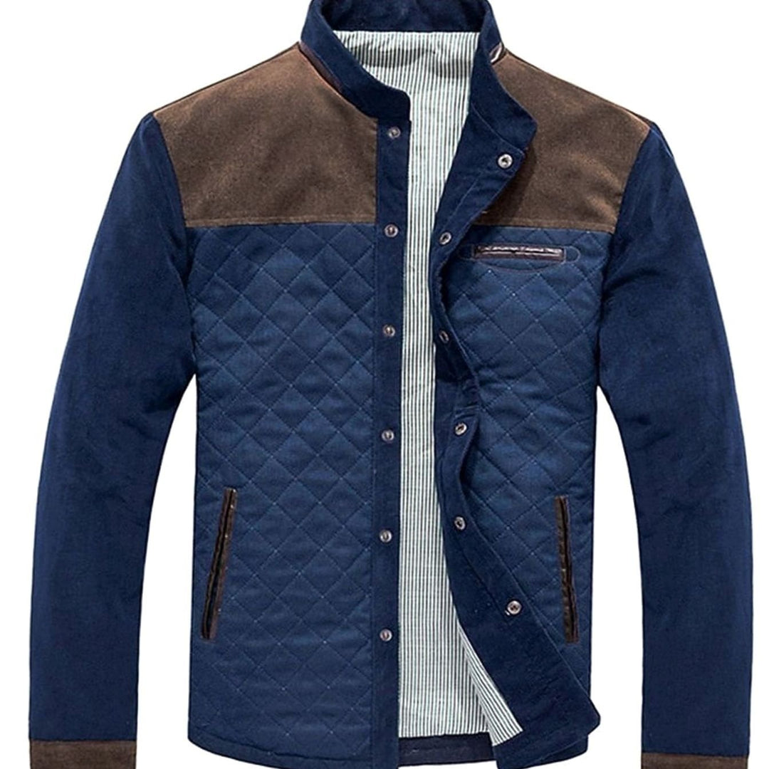 Men's Quilted Color-Block Stand-Collar Button-Front Jacket
