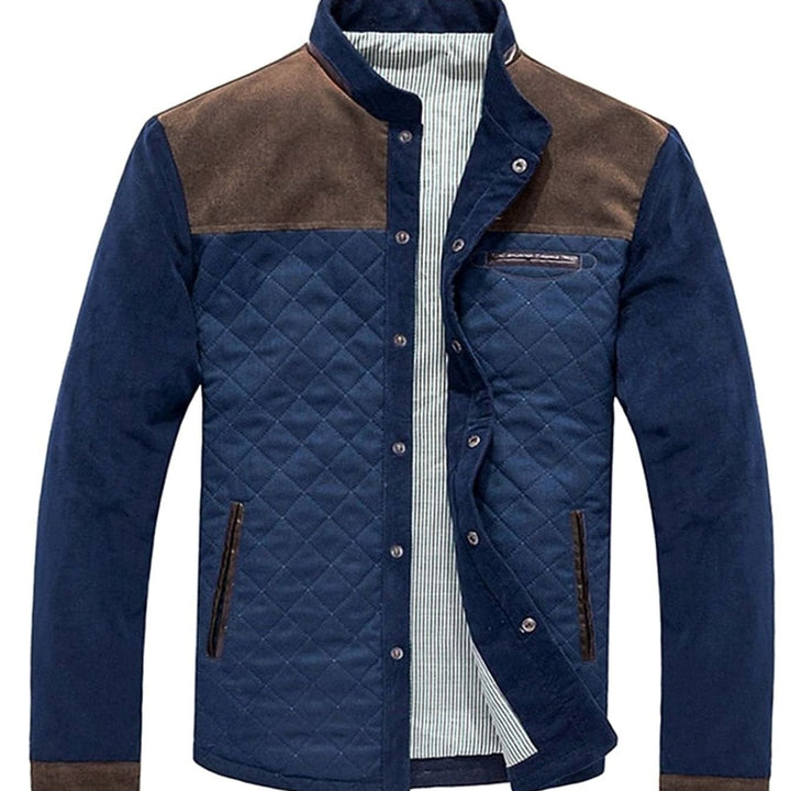 Men's Quilted Color-Block Stand-Collar Button-Front Jacket