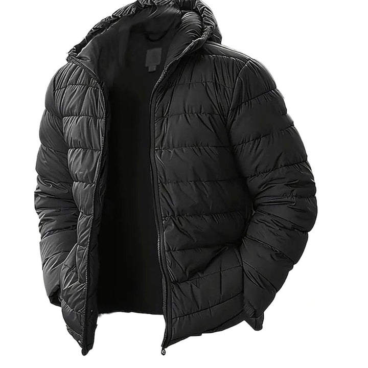 Men's Quilted Hooded Coated Puffer Jacket - Black