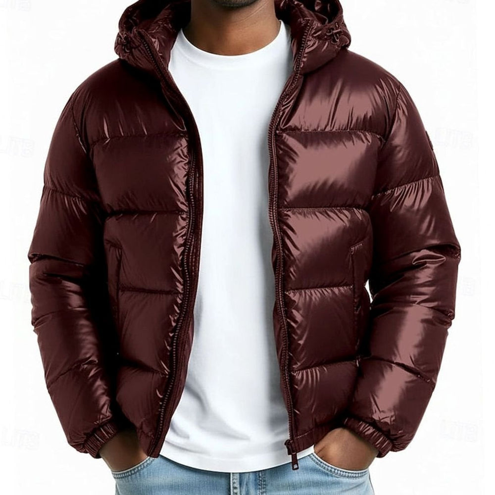 Men's Quilted Hooded Coated Puffer Jacket, Army Green - Wine