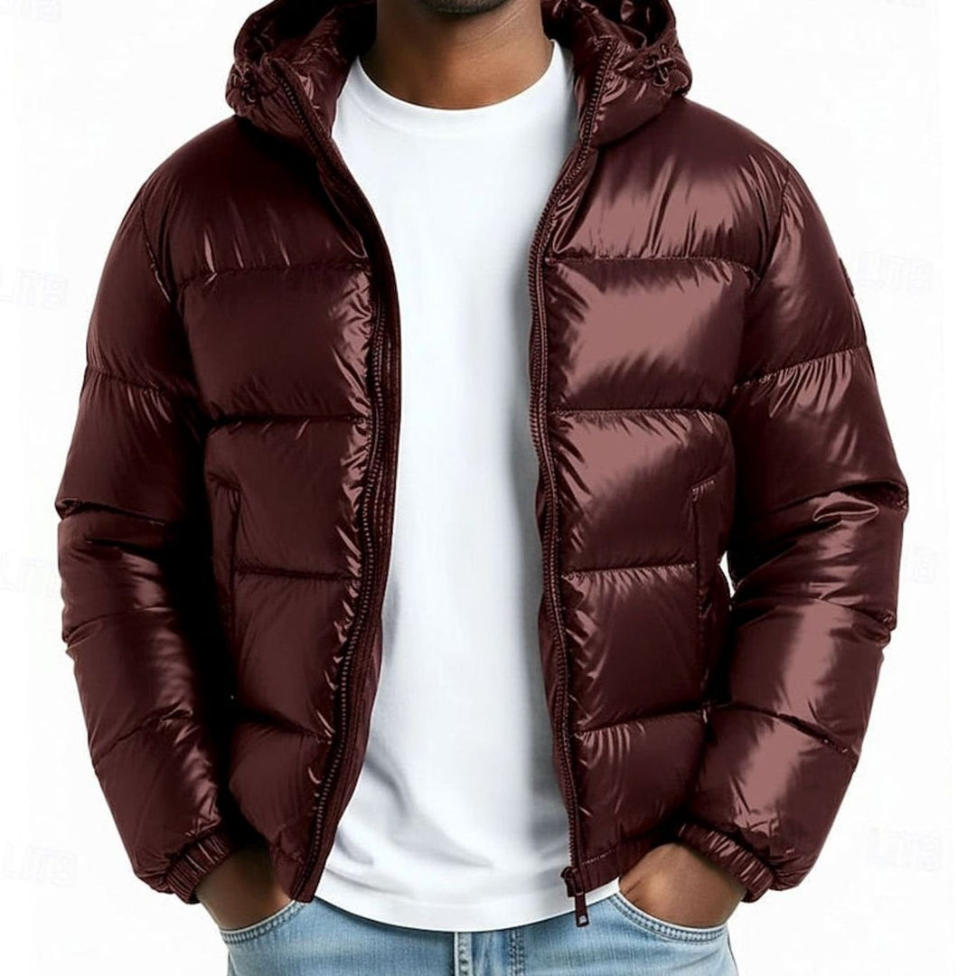 Men's Quilted Hooded Coated Puffer Jacket, Army Green - Wine