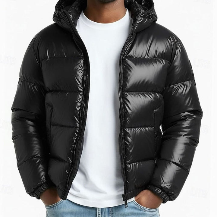 Men's Quilted Hooded Coated Puffer Jacket, Army Green - Black
