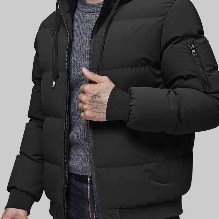 Men's Quilted Hooded Insulated Winter Puffer Jacket - Black