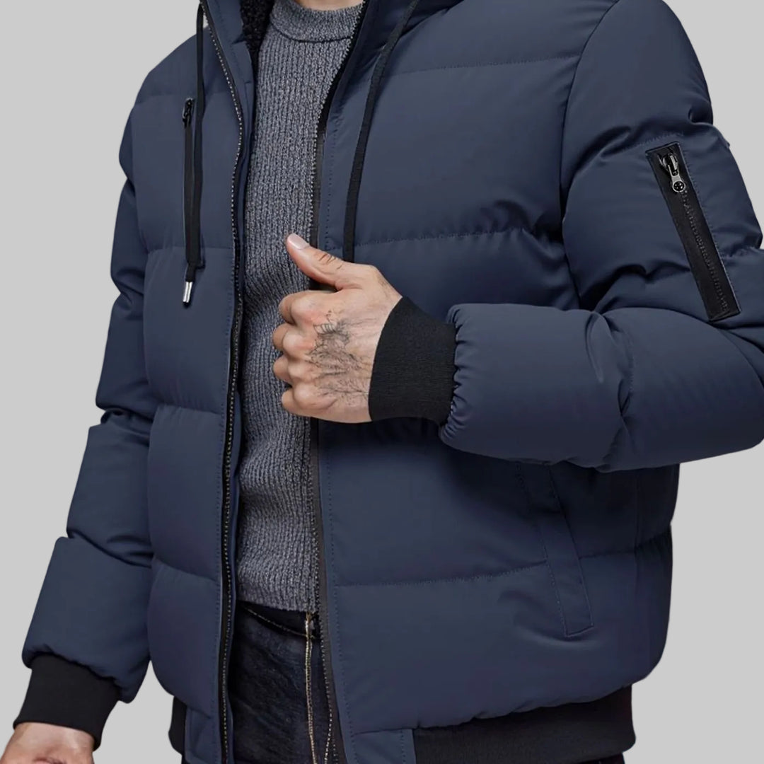 Men's Quilted Hooded Insulated Winter Puffer Jacket - Navy