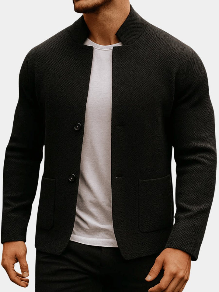 Men's Quilted Jacket Collarless Button-Up Cardigan Blazer