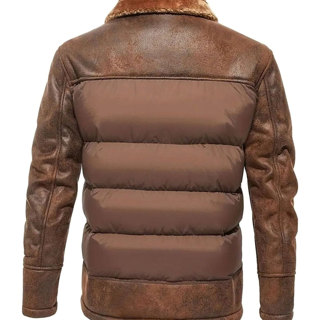 Men's Quilted Jacket Sherpa-Collar Coated Puffer Winter Coat
