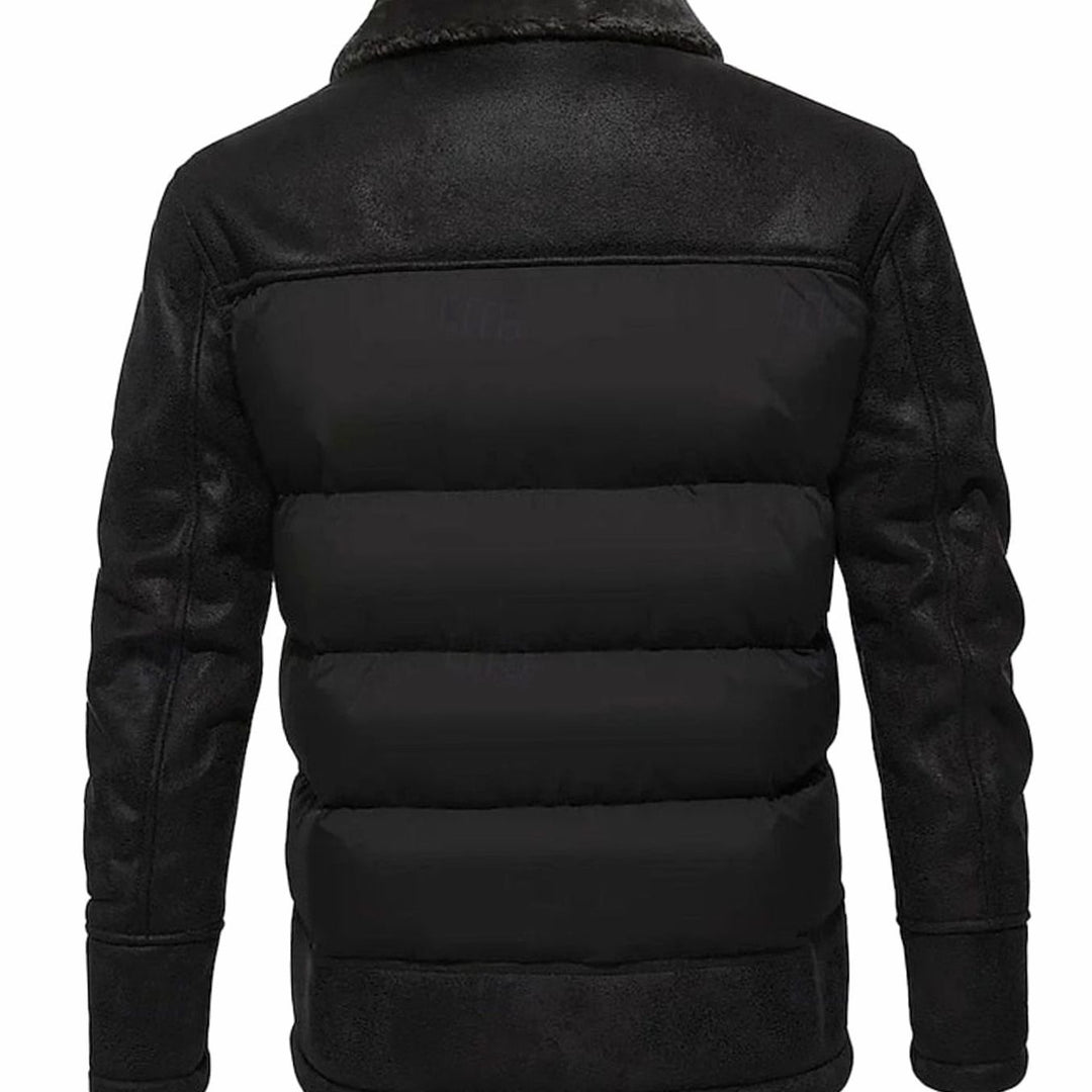 Men's Quilted Jacket Sherpa-Collar Coated Puffer Winter Coat