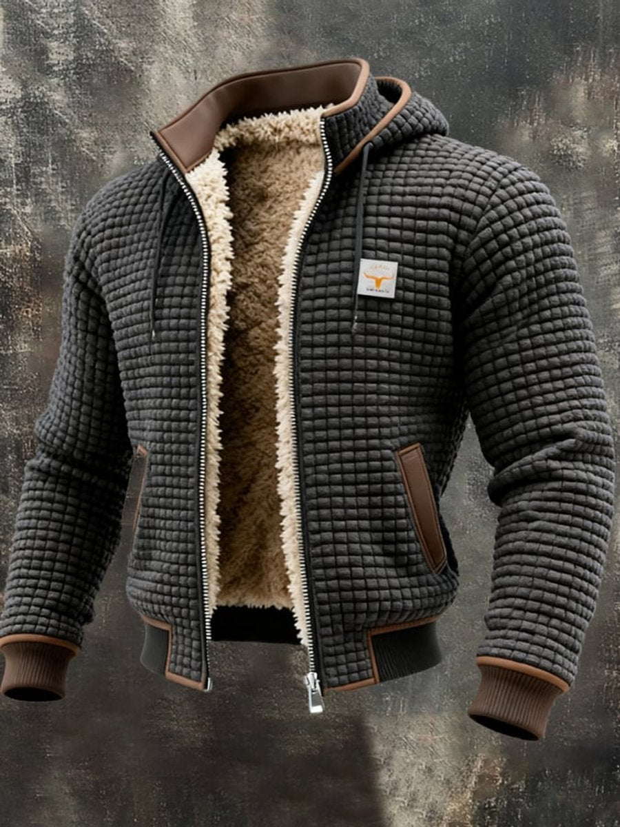 Men's Quilted Jacket Sherpa Fleece Lined Hooded Full-Zip - Gray