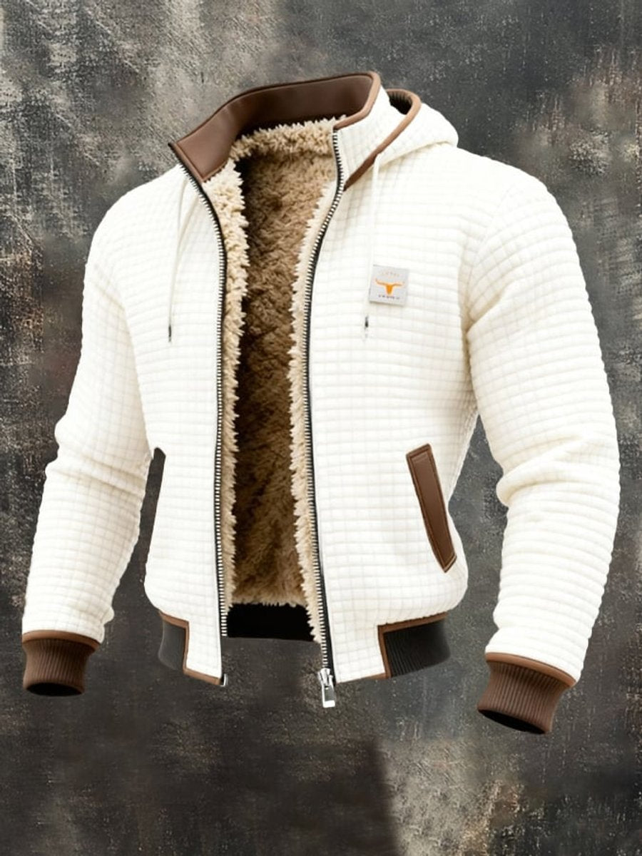 Men's Quilted Jacket Sherpa Fleece Lined Hooded Full-Zip - White