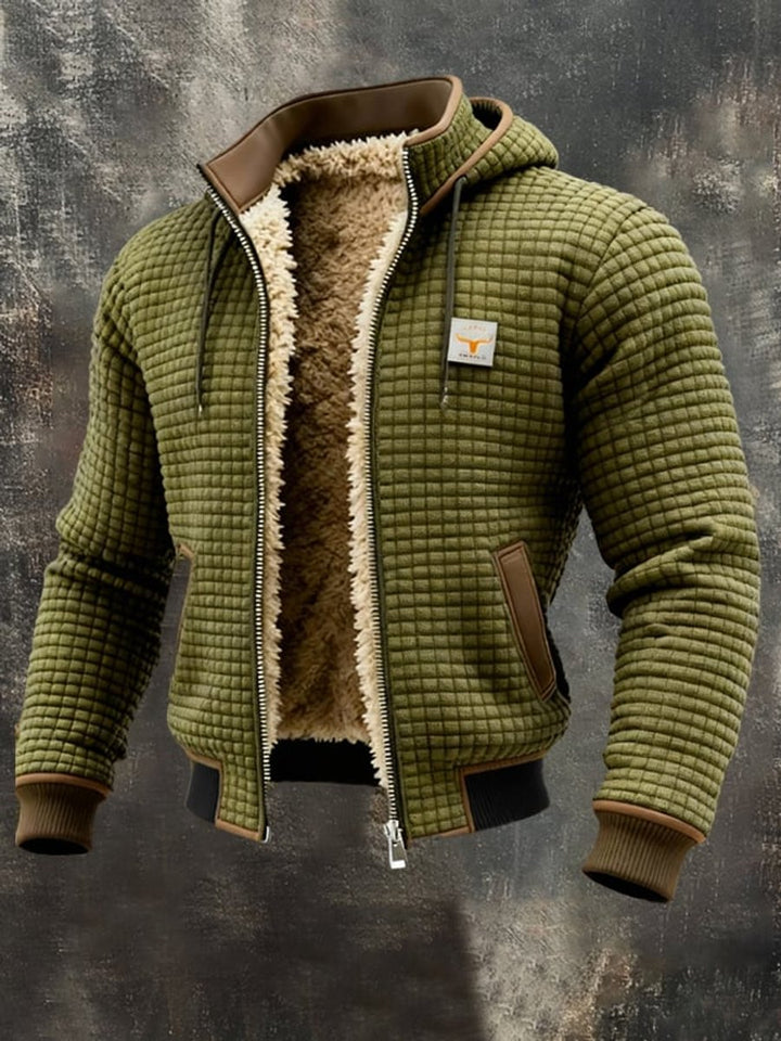 Men's Quilted Jacket Sherpa Fleece Lined Hooded Full-Zip - Olive Green