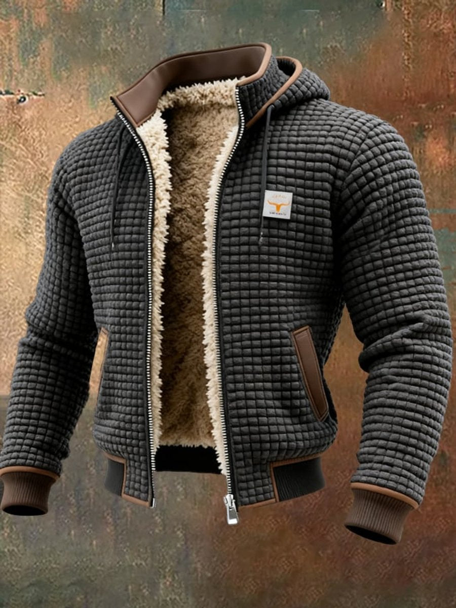 Men's Quilted Jacket Sherpa Fleece Lined Hooded Full-Zip