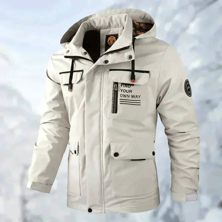 Mens Quilted Jacket Waterproof Hooded Windproof Outdoor Shell - White