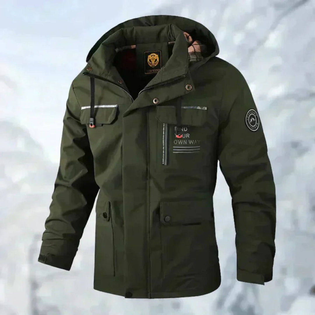 Mens Quilted Jacket Waterproof Hooded Windproof Outdoor Shell - Green