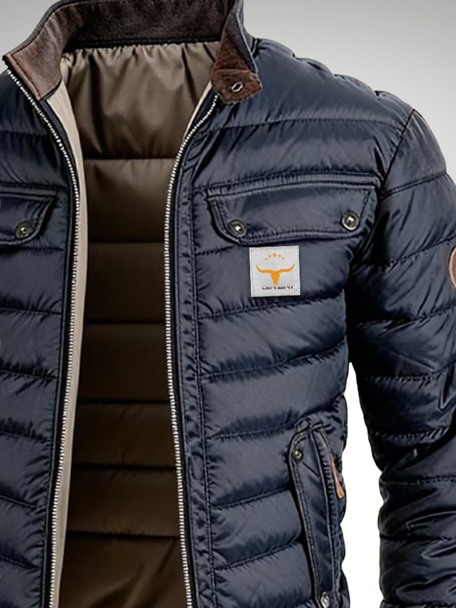 Mens Quilted Puffer Jacket Stand Collar Full-Zip Winter Coat