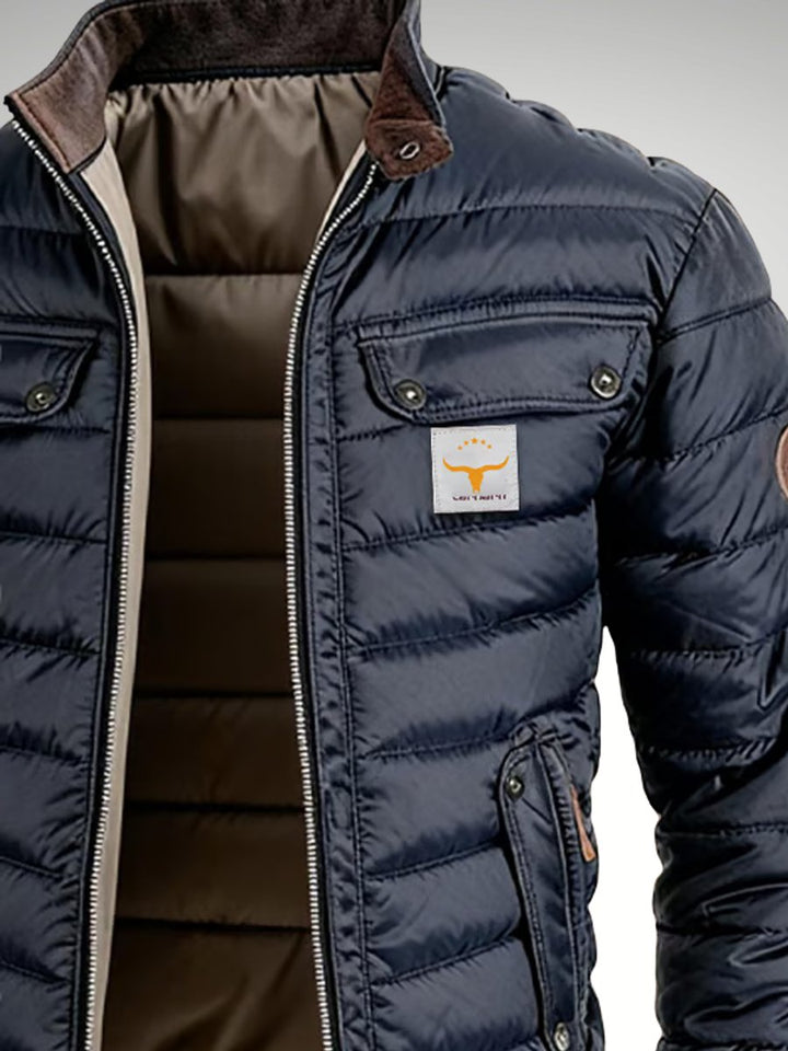 Mens Quilted Puffer Jacket Stand Collar Full-Zip Winter Coat