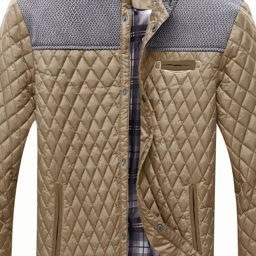 Men's Quilted Stand-Collar Lightweight Insulated Jacket - Khaki