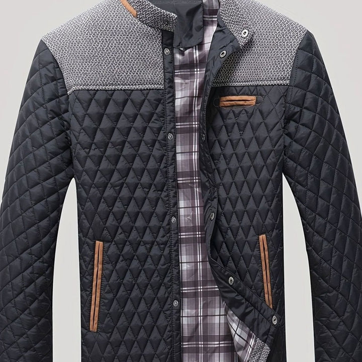 Men's Quilted Stand-Collar Lightweight Insulated Jacket - Black