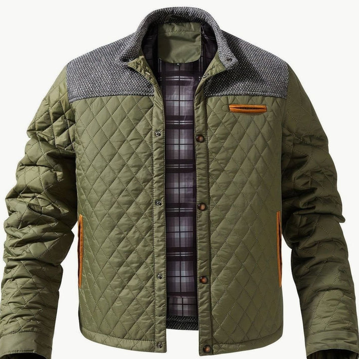 Men's Quilted Stand-Collar Two-Tone Snap-Front Jacket - Fern Green