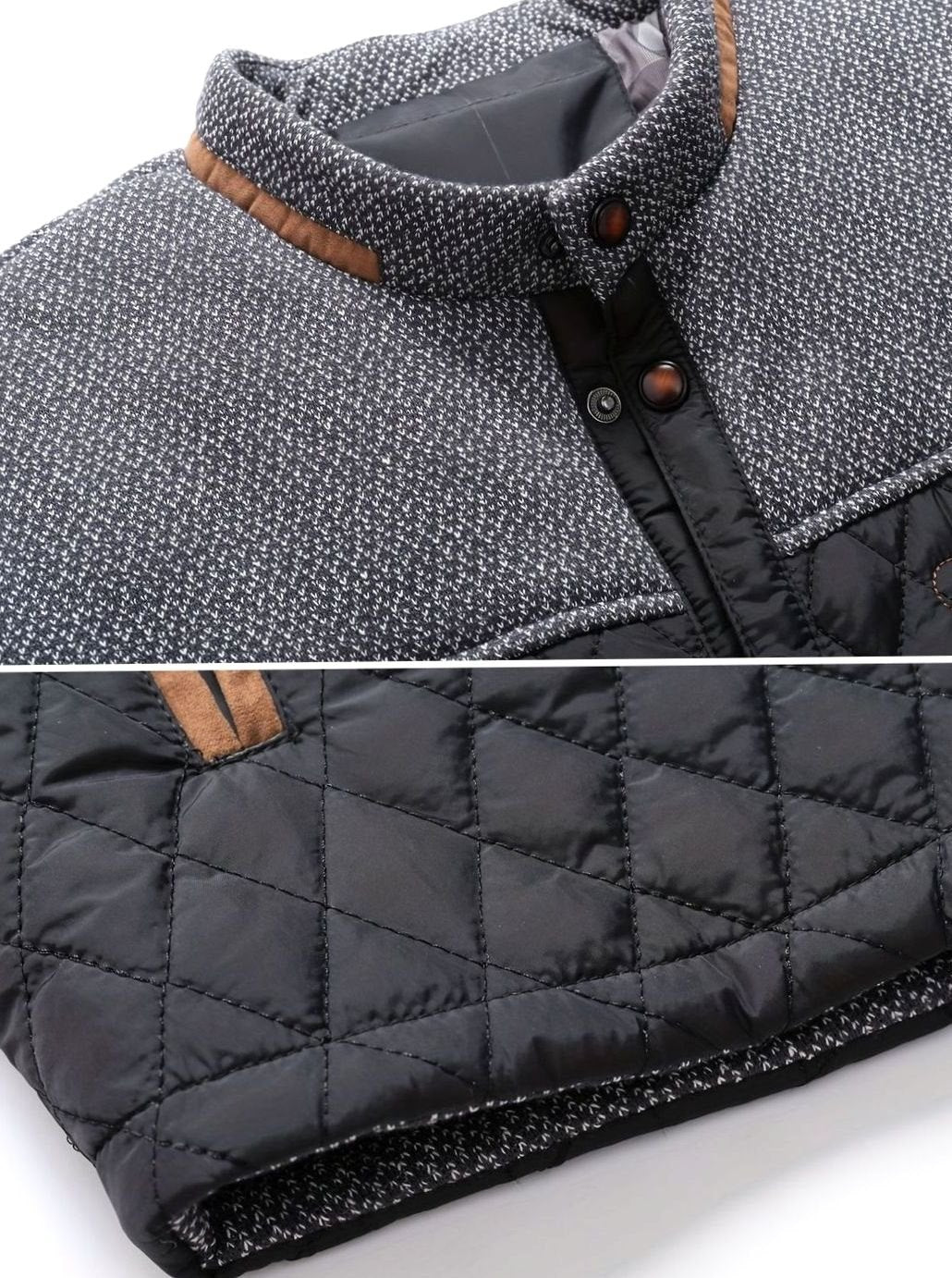 Men's Quilted Stand-Collar Two-Tone Snap-Front Jacket