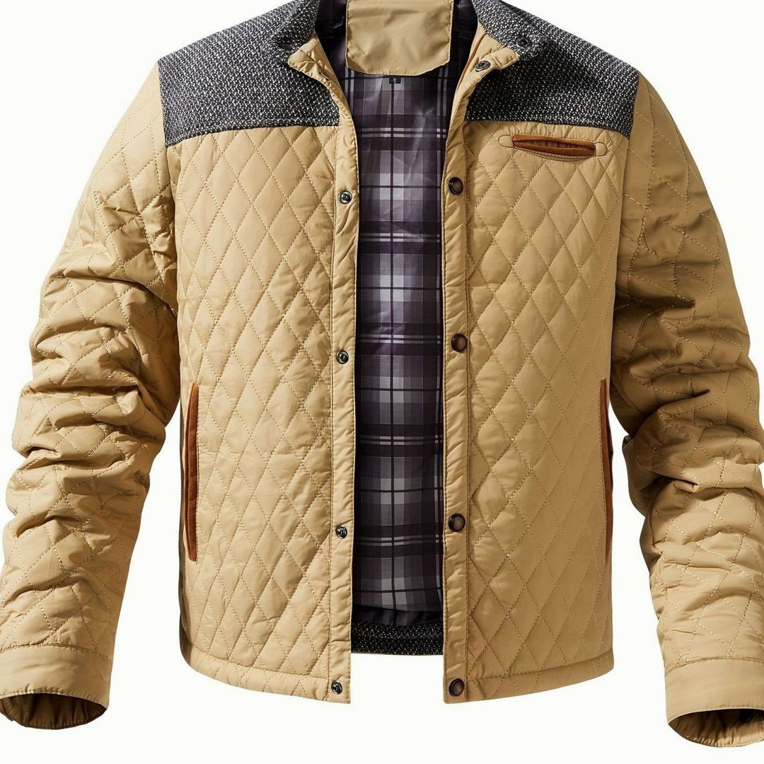 Men's Quilted Stand-Collar Two-Tone Snap-Front Jacket - Ginger