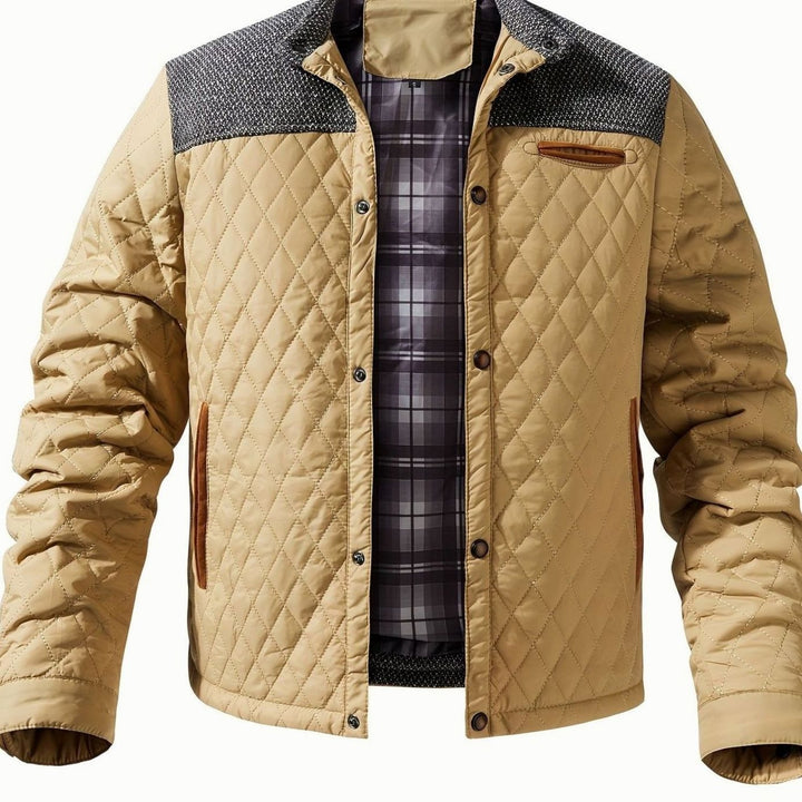Men's Quilted Stand-Collar Two-Tone Snap-Front Jacket - Ginger
