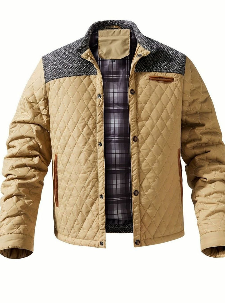Men's Quilted Stand-Collar Two-Tone Snap-Front Jacket