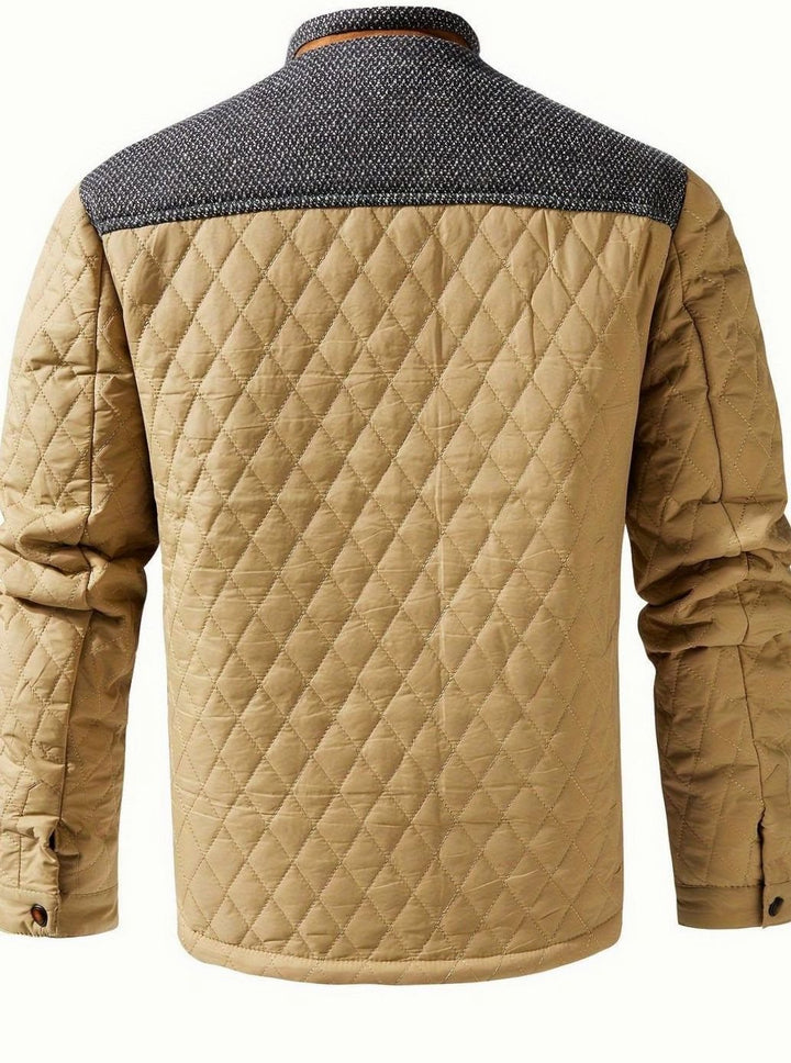 Men's Quilted Stand-Collar Two-Tone Snap-Front Jacket